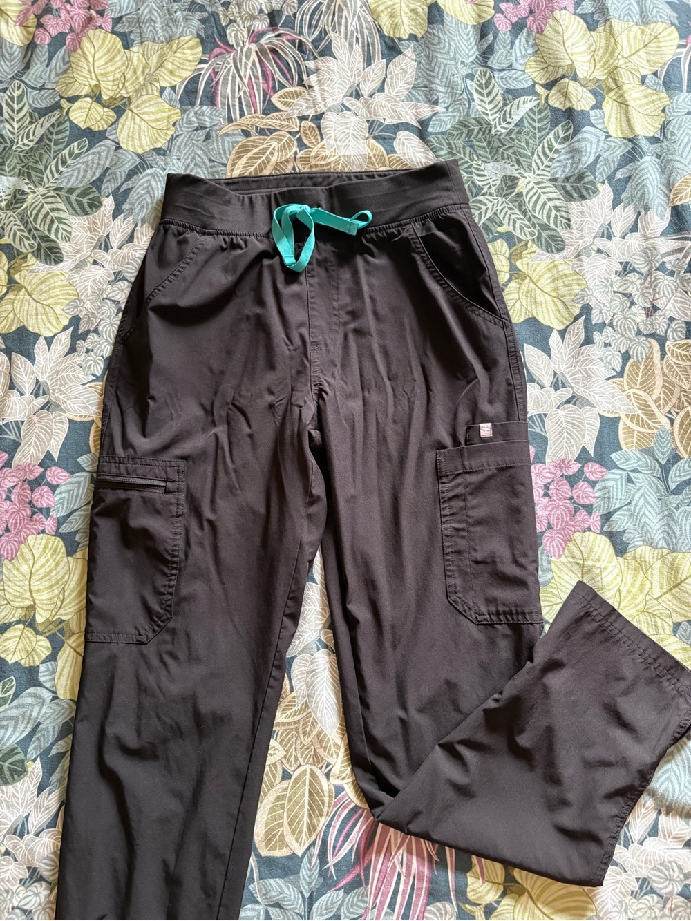 FIGS Black Scrub Pants with Teal Drawstring